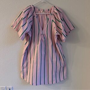 Lalavon Pink and Green Striped Women's Dress